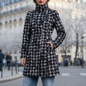 Desigual Winter Coat Black White Hounds Tooth Size 38 Fits Size Small Corporate